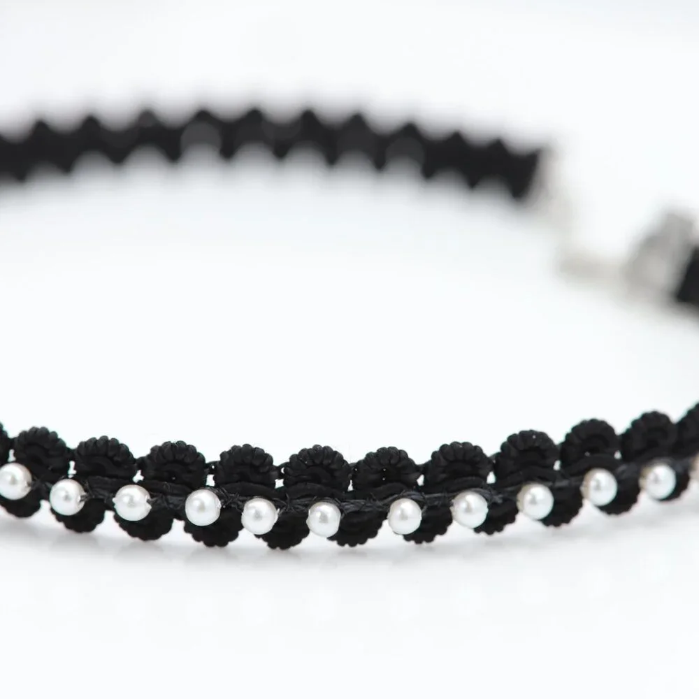 Fancy Black Choker Pearl Chokers adjustable - Picture 4 of 9